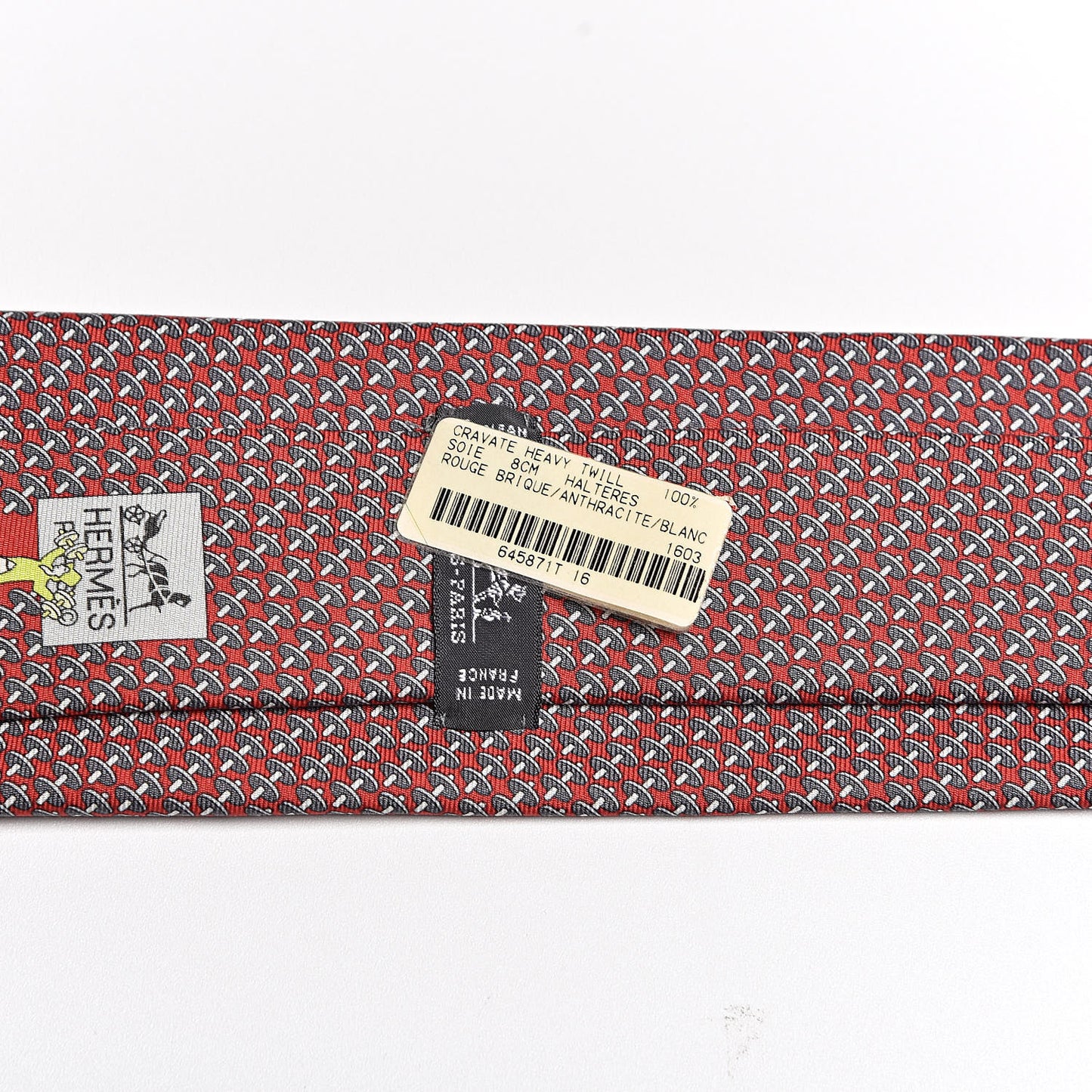Printed Silk Heavy Twill Halteres Mens Neck Tie Rouge Brique Anthracite Blanc