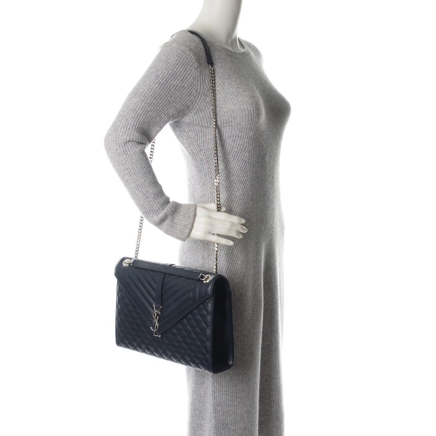 Grain De Poudre Large Tri-Quilt Monogram Satchel Navy