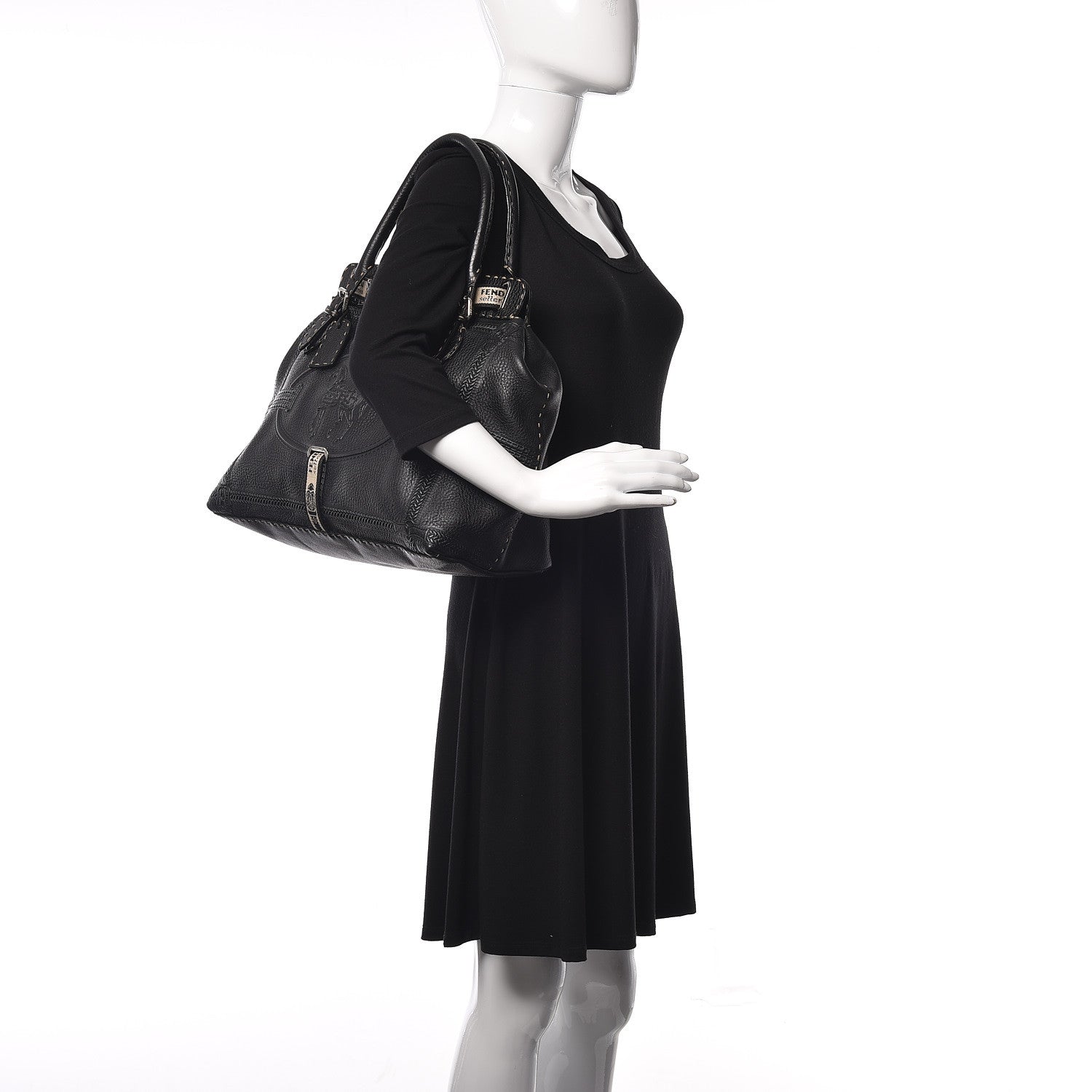 Fendi Calfskin Romano Selleria Large Villa Borghese Tote Black 2 of 9