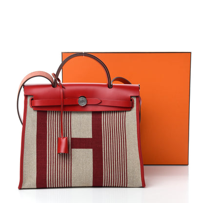 Hermes Vache Hunter Toile H Vibration Herbag Zip 31 PM Bordeaux Ficelle Rouge Piment 12 of 12