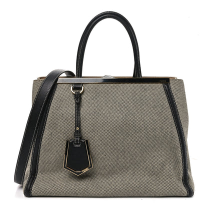 Fendi Canvas Vitello Regular 2Jours Tote White Black 1 of 10