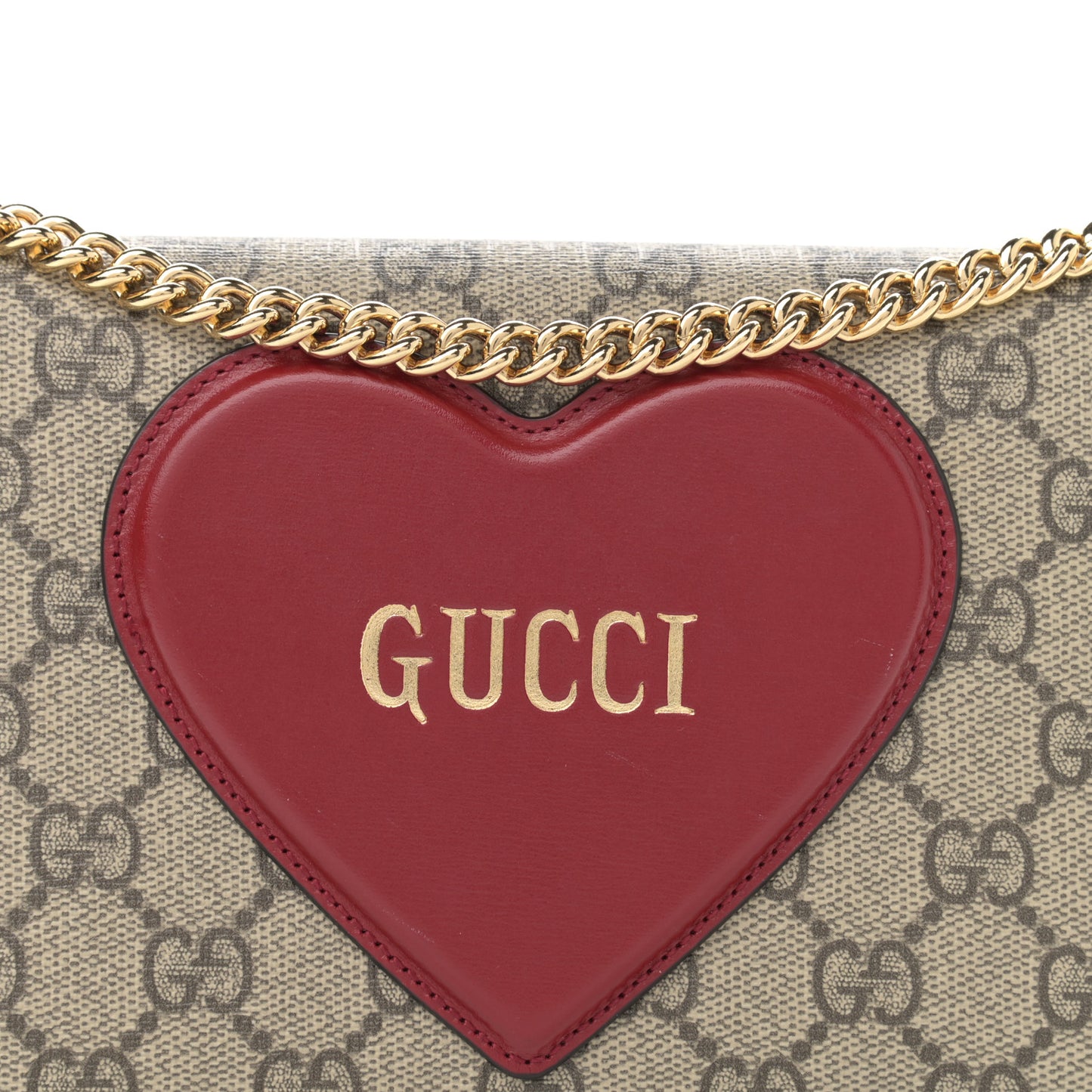 GG Supreme Monogram Script Logo Heart Wallet on Chain Beige Brown