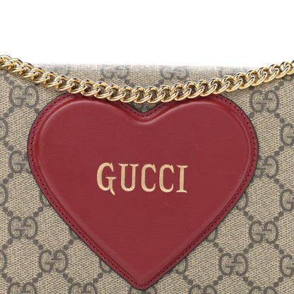 Gucci GG Supreme Monogram Script Logo Heart Wallet on Chain Beige Brown 6 of 9