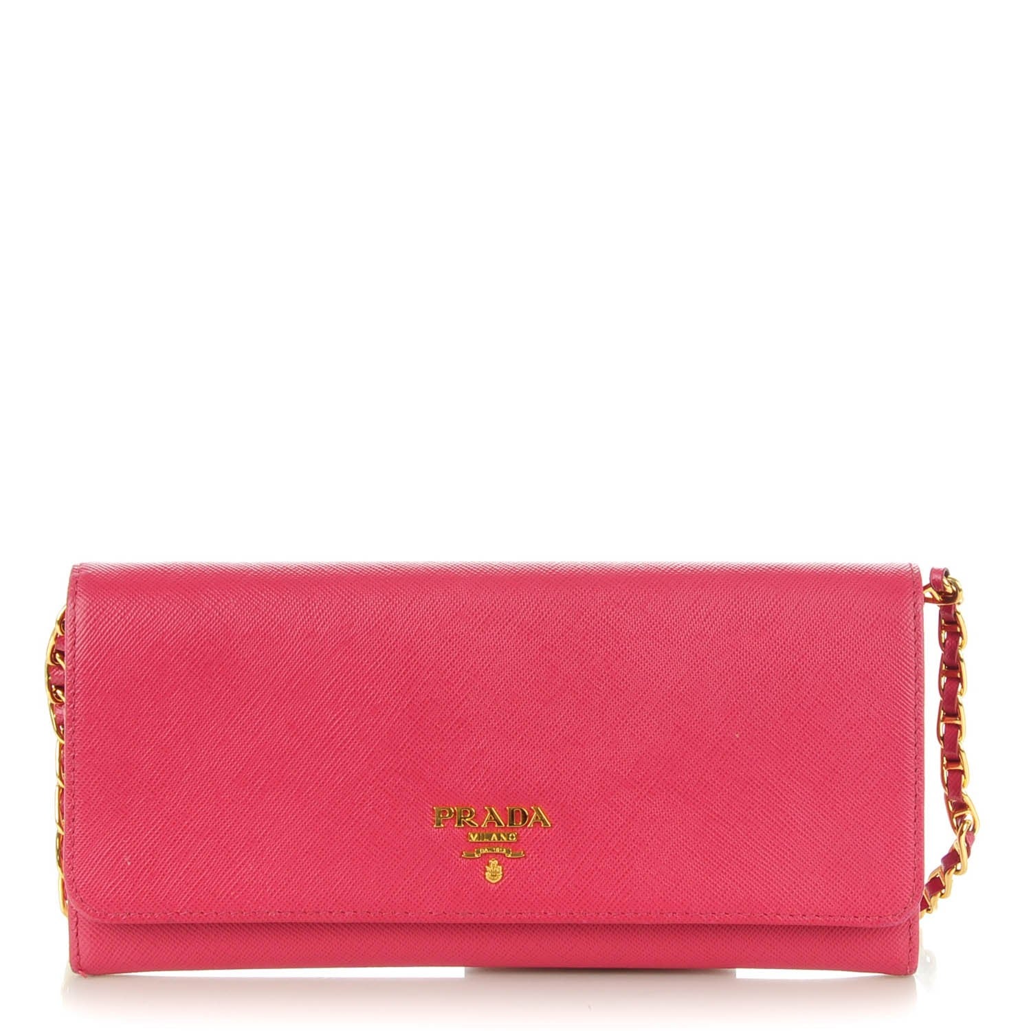 Prada Saffiano Metal Oro Chain Wallet Peonia 1 of 8