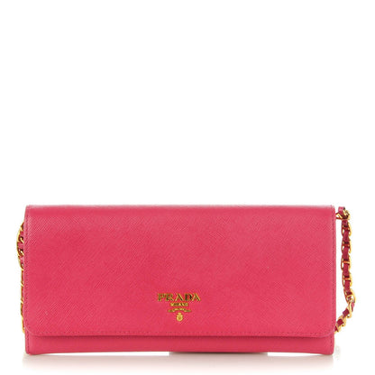 Prada Saffiano Metal Oro Chain Wallet Peonia 1 of 8