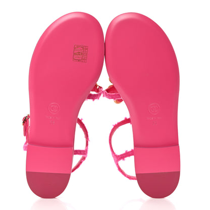 Chanel Cashmere Tweed CC Logo Thong Sandals 38 Fuchsia 5 of 9