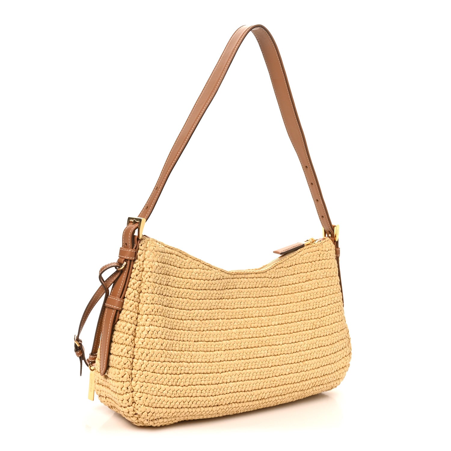 Prada Yarn Raffia Effect Crochet Large Aimée Shoulder Bag Natural 3 of 9