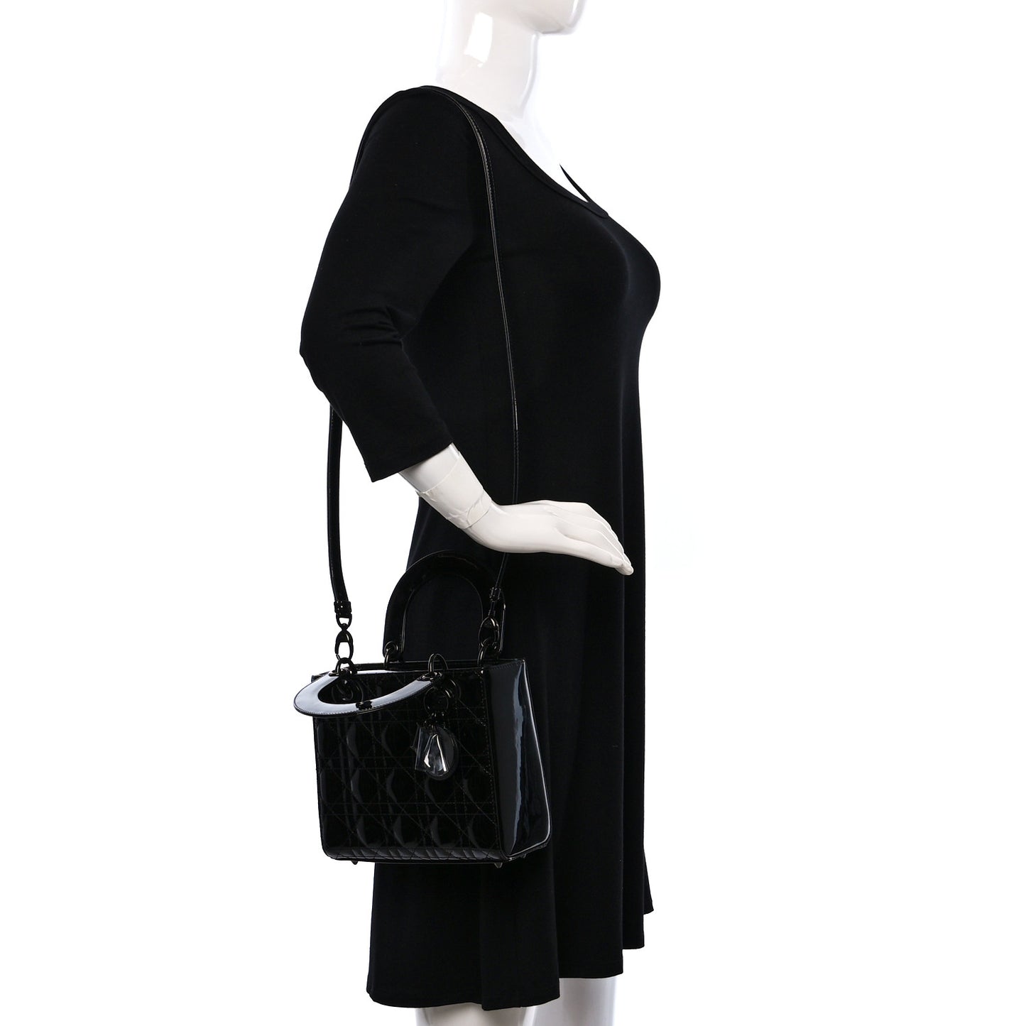 Ultraglossy Patent Cannage Small Lady Dior Black