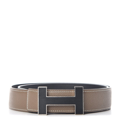 Hermes Box Togo 32mm Quizz H Belt 80 Etoupe Black 1 of 7