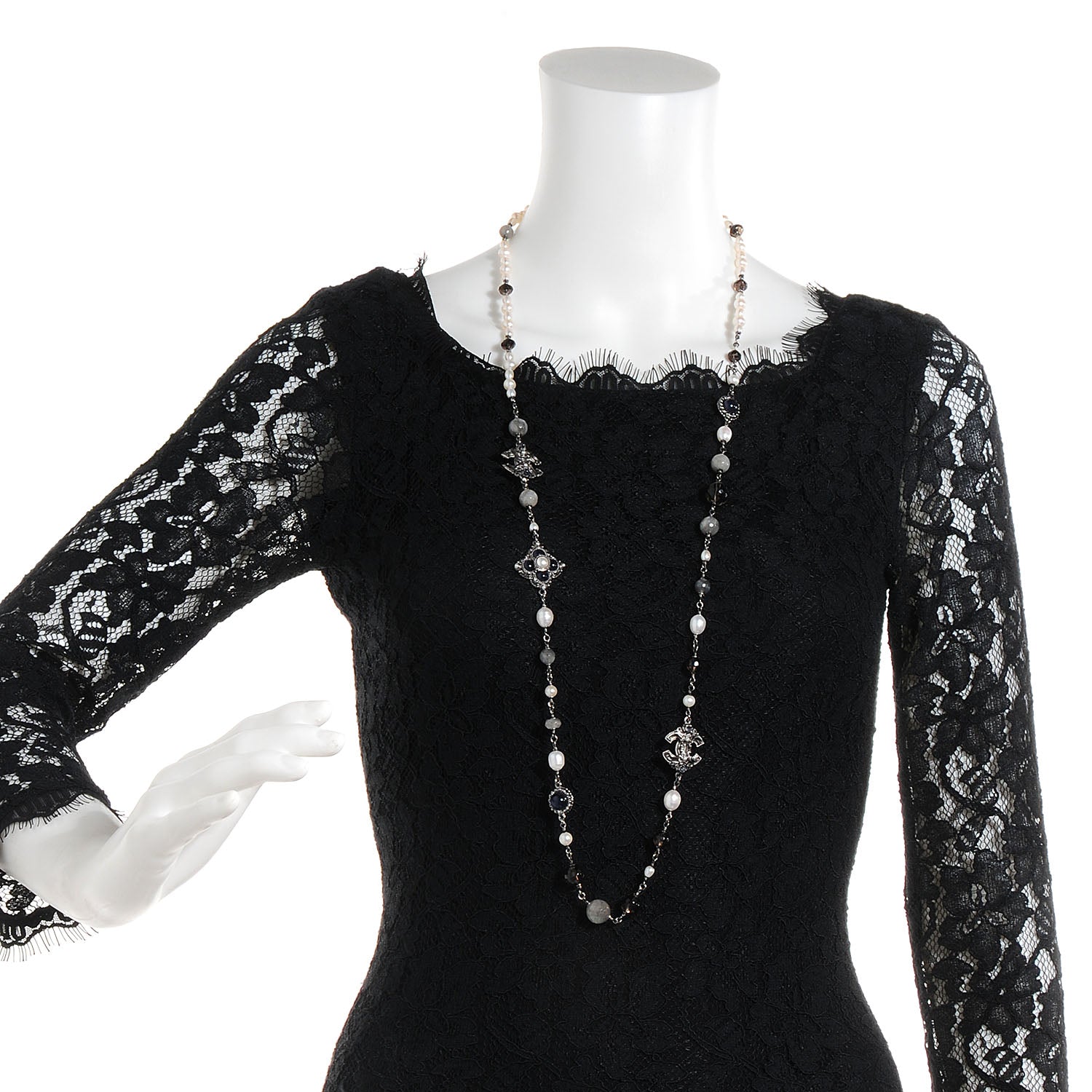 Chanel Beaded CC Pearl Long Necklace Ruthenium 2 of 7