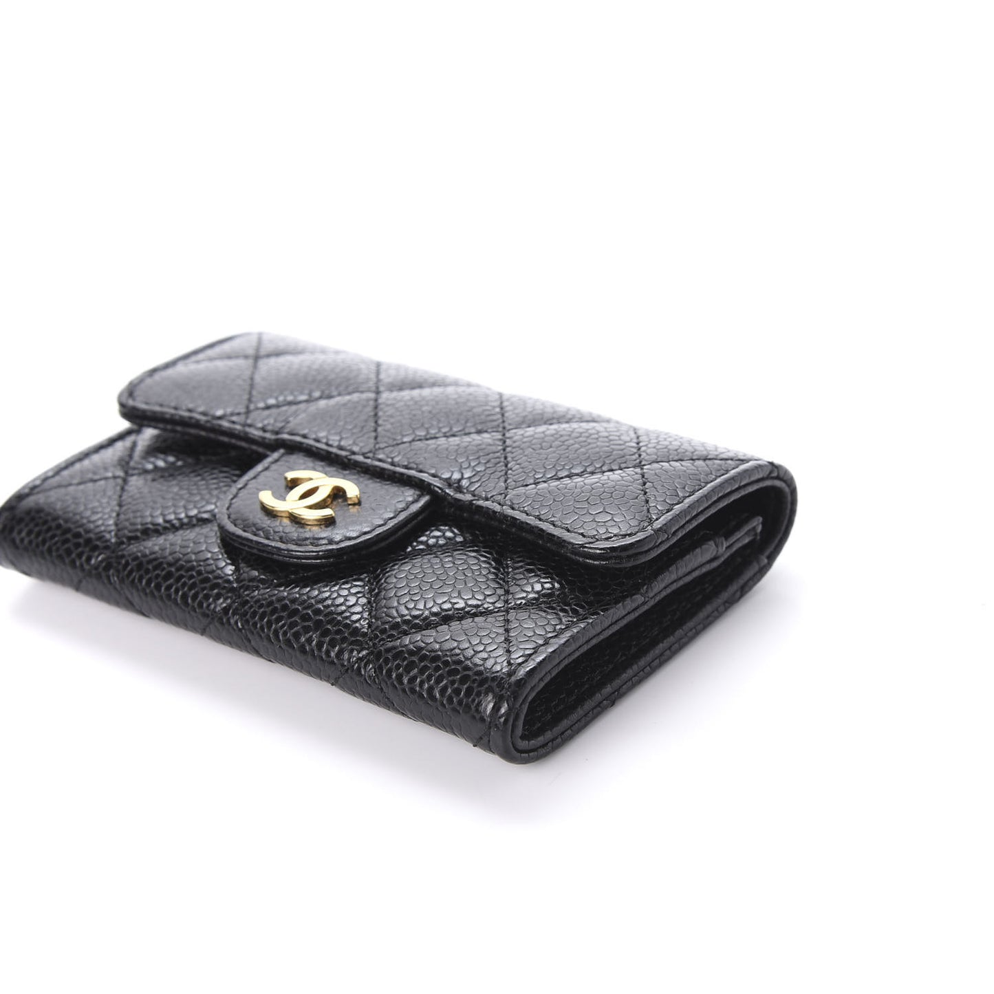 Caviar Quilted Flap Card Holder Black