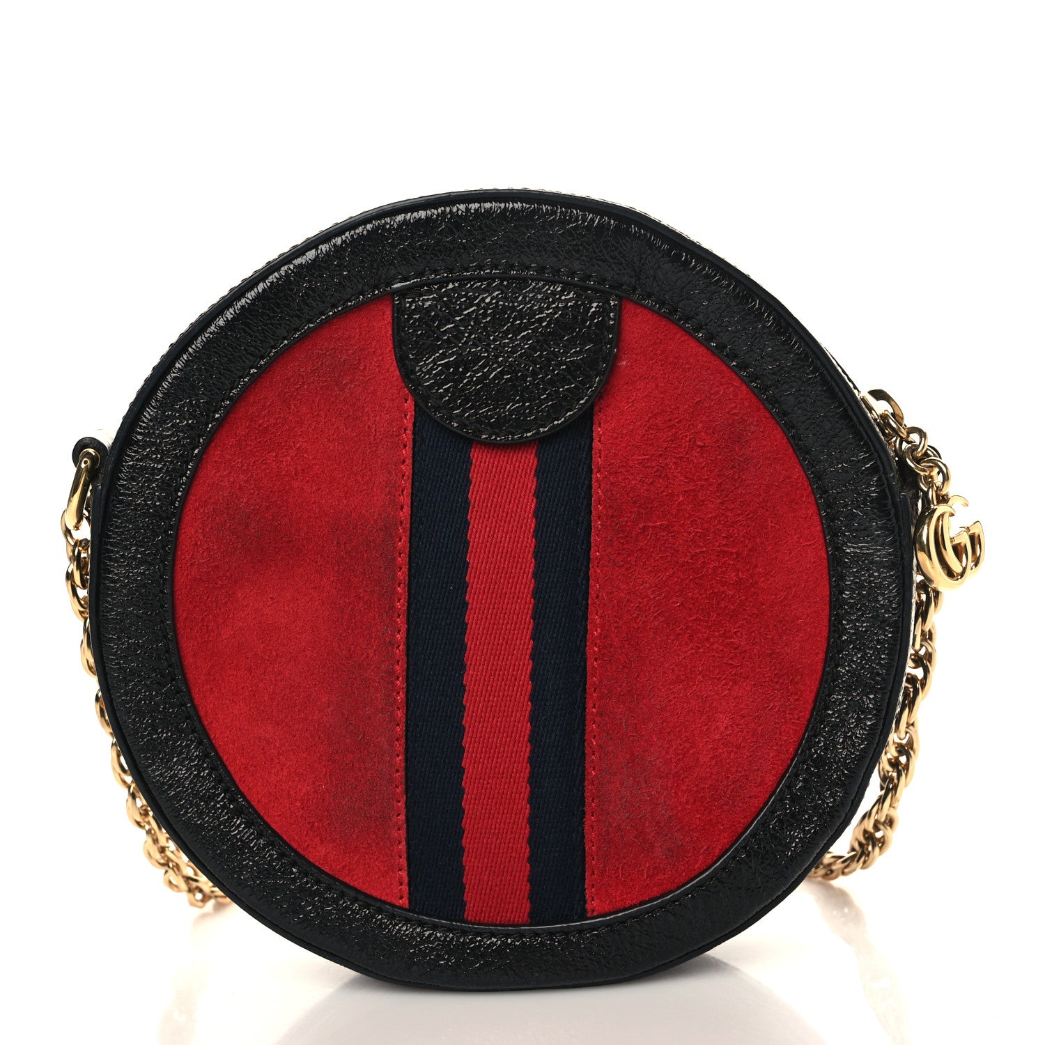 Gucci Suede Patent Web Mini Ophidia Round Shoulder Bag Hibiscus Red Black 9 of 9