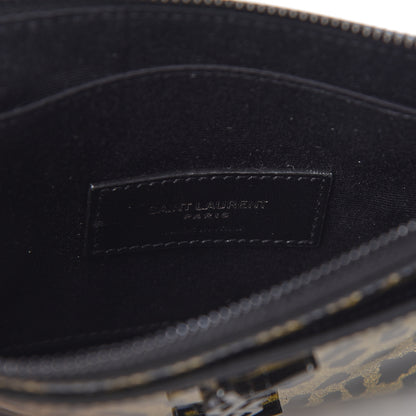 Saint Laurent Patent Glitter Leopard Monogram Zip Pouch Gold Black 6 of 7