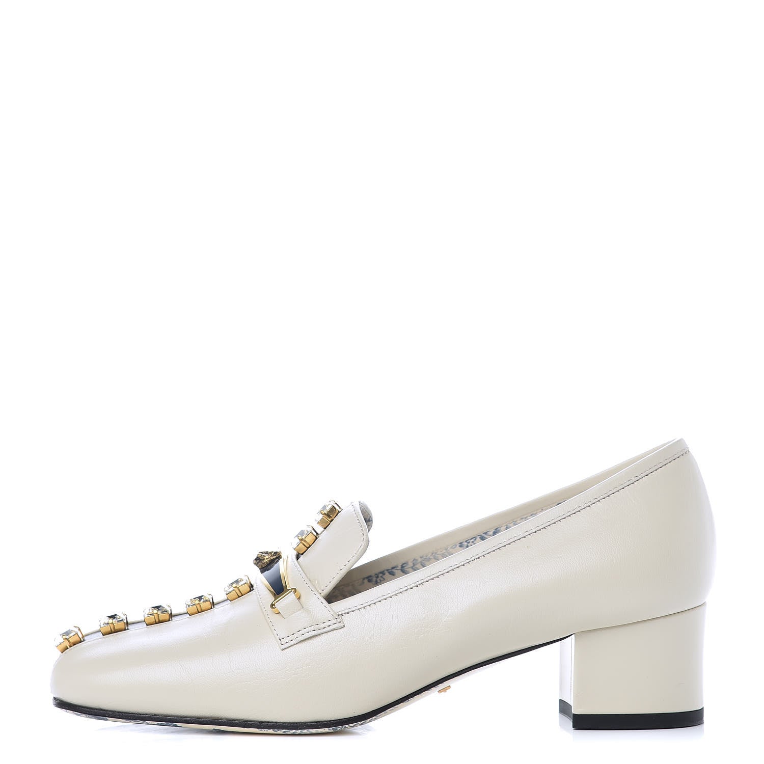 Gucci Goatskin Crystal Mid-Heel Loafer Pumps 37 Ivory 1 of 8
