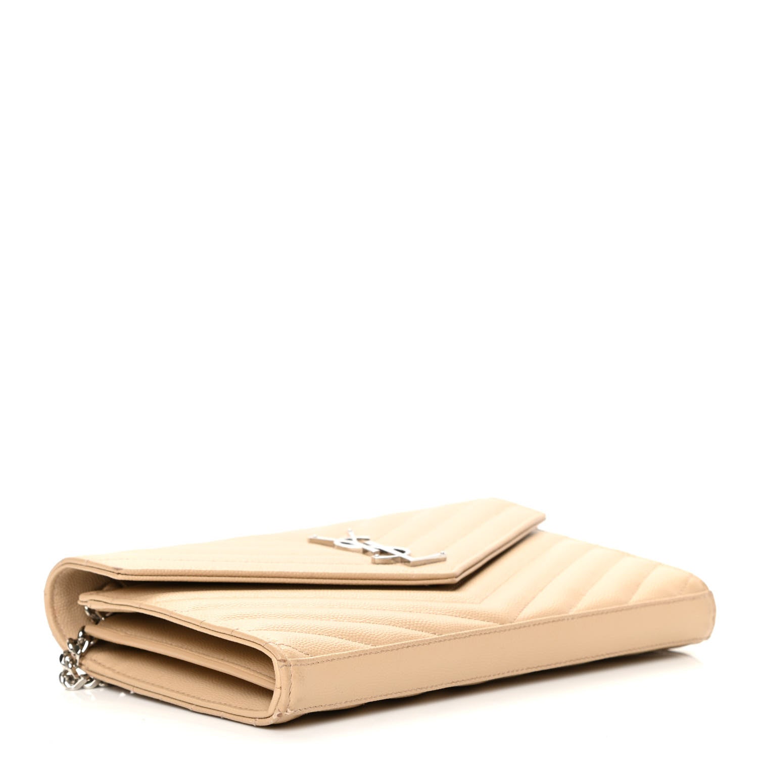 Saint Laurent Grain De Poudre Matelasse Chevron Monogram Chain Wallet Nude Powder 4 of 16