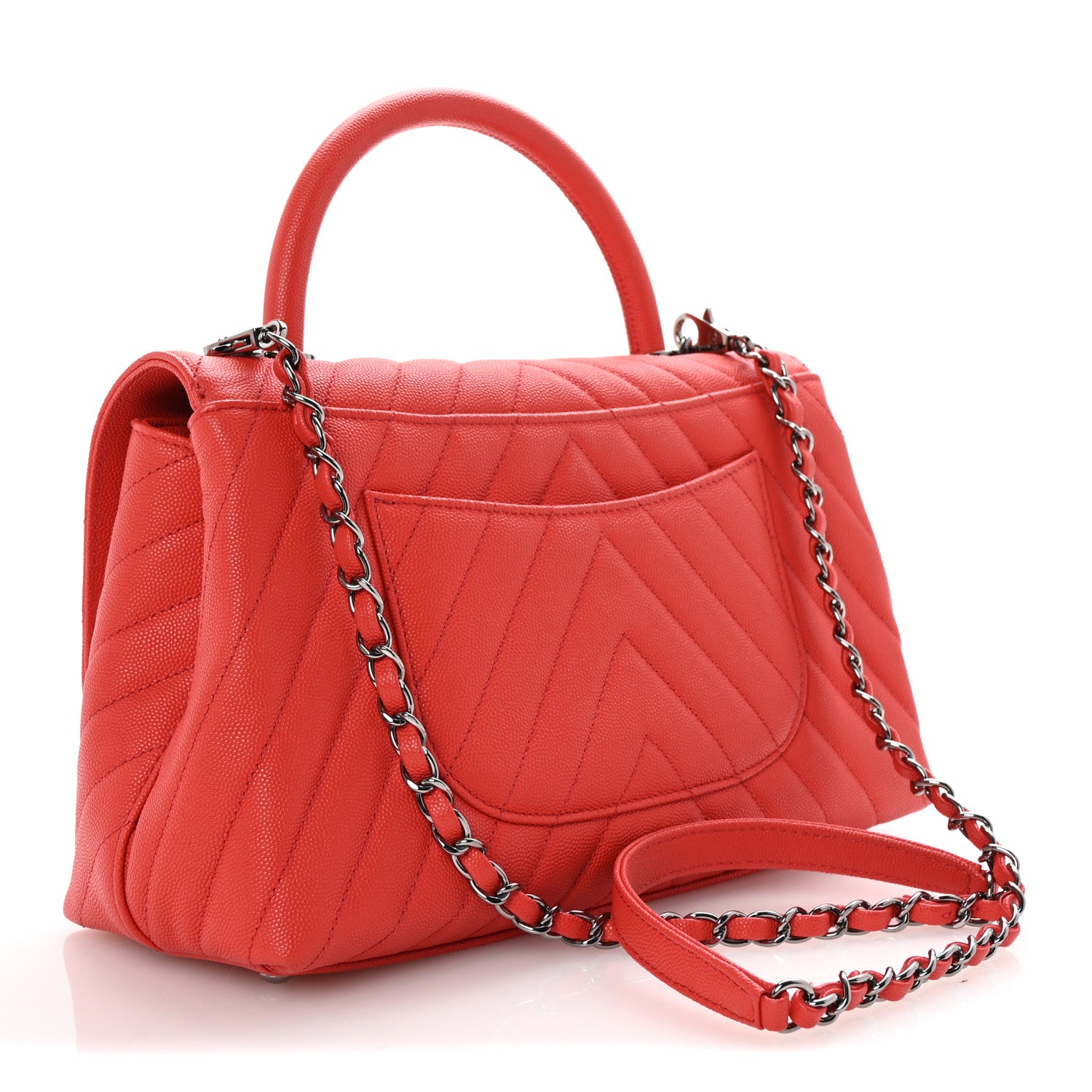Chanel Caviar Chevron Quilted Small Coco Handle Flap Coral 3 of 10
