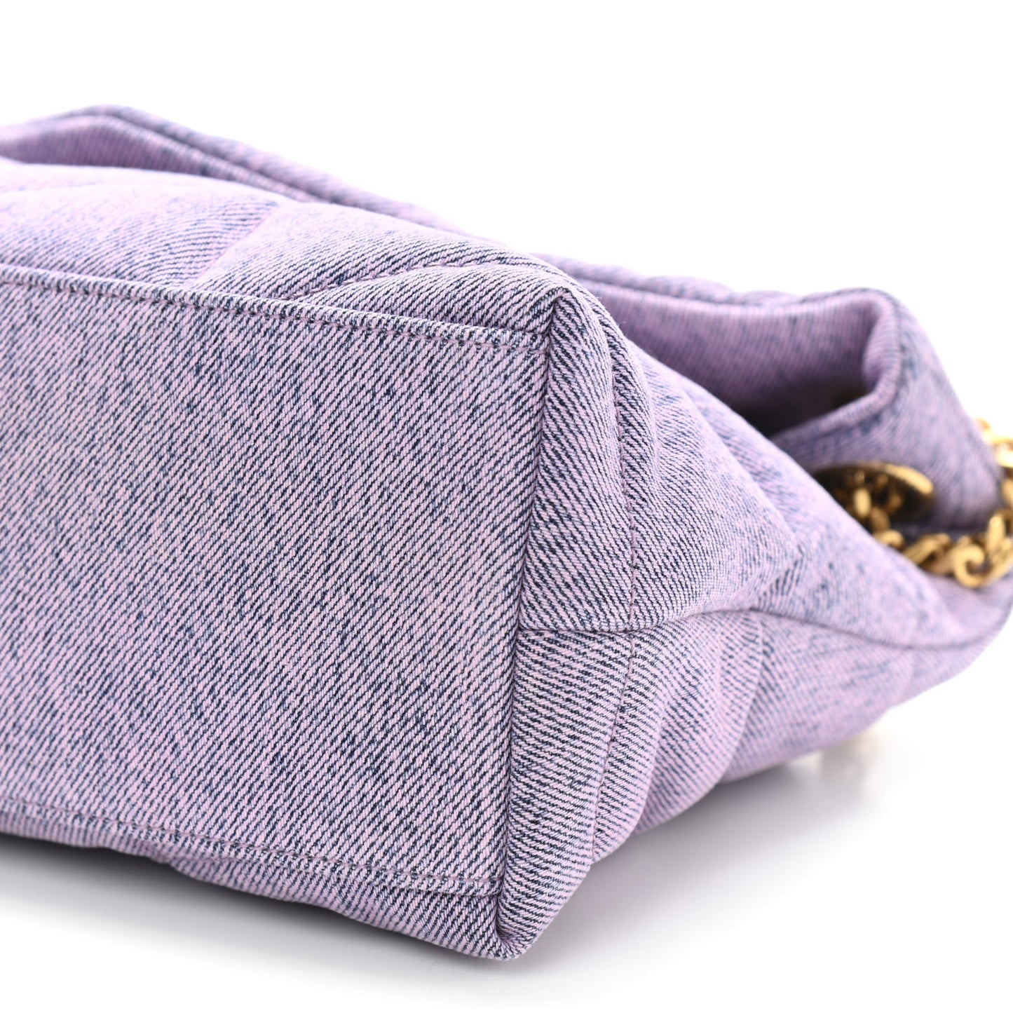 Denim Quilted Small Loulou Puffer Monogram Chain Satchel Bleached Lilac