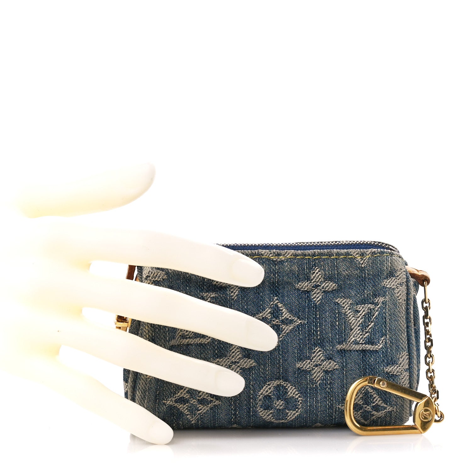 Louis Vuitton Monogram Denim Pochette Speedy PM Key Holder Blue 2 of 10