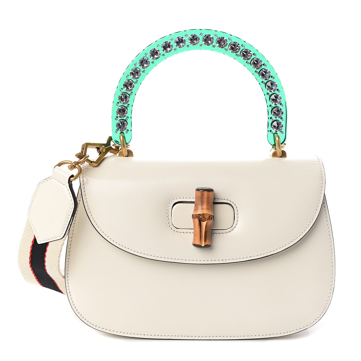 Calfskin Plexiglass Medium Classic 2 Top Handle Bag White