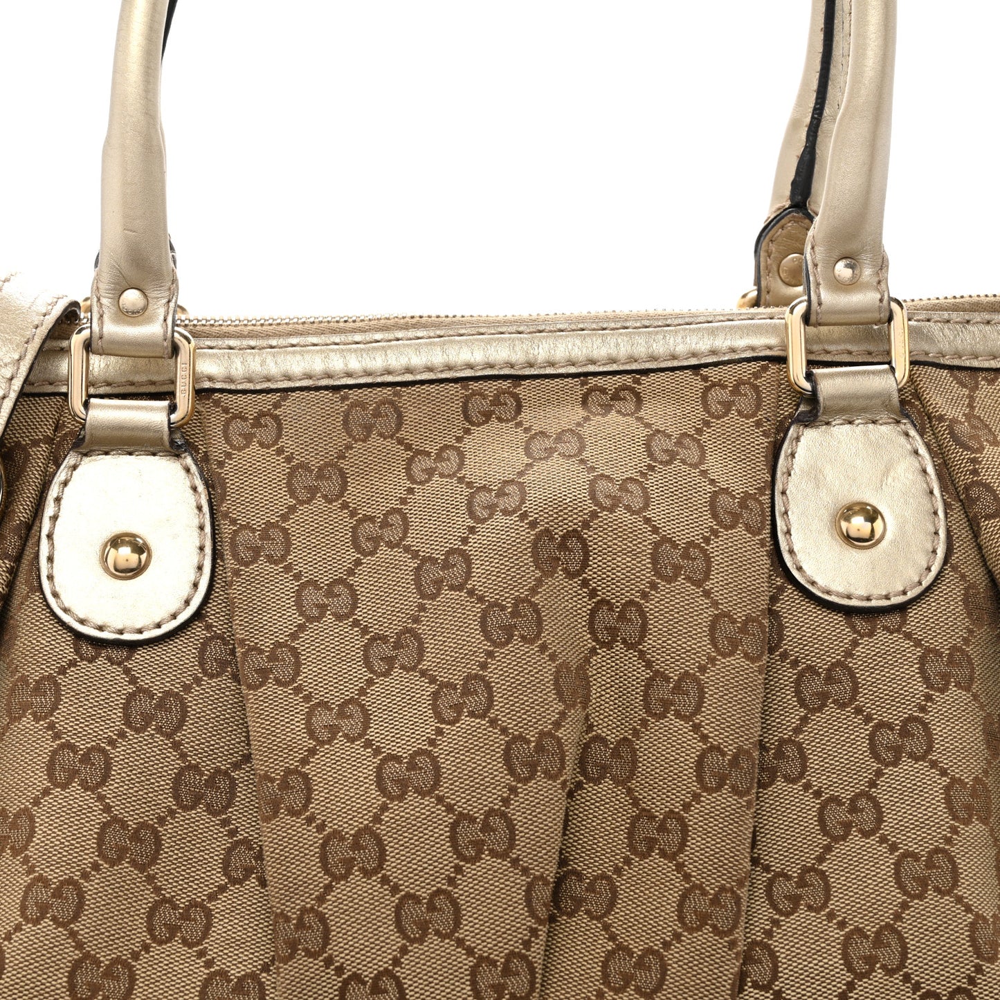 Metallic Monogram Large Sukey Top Handle Bag Beige Gold