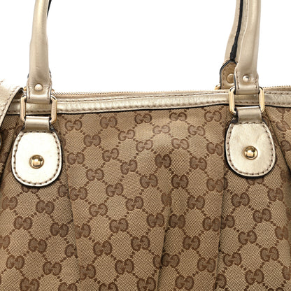 Gucci Metallic Monogram Large Sukey Top Handle Bag Beige Gold 8 of 10
