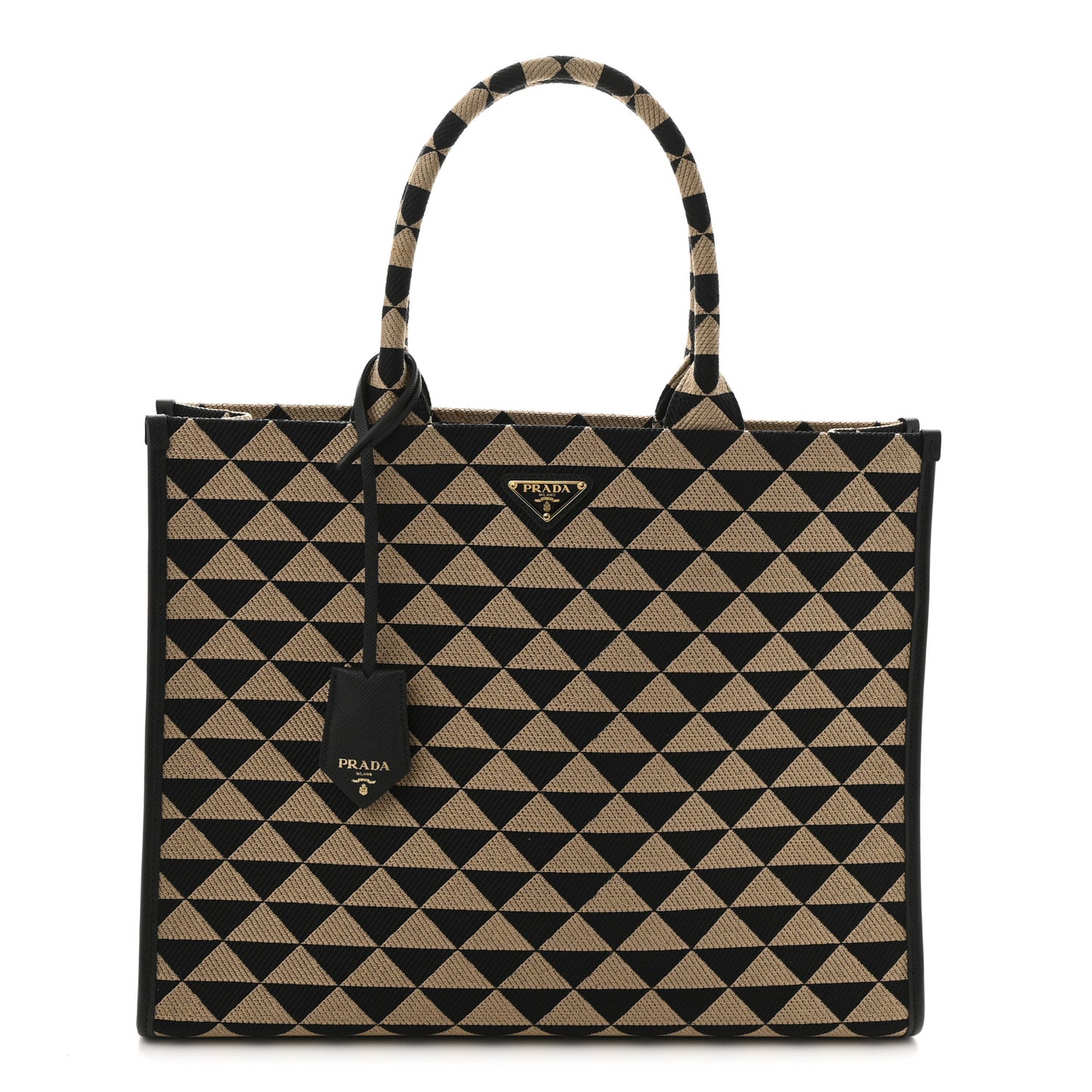 Jacquard Saffiano Triangolo Symbole Embroidered Large Tote Black Corda