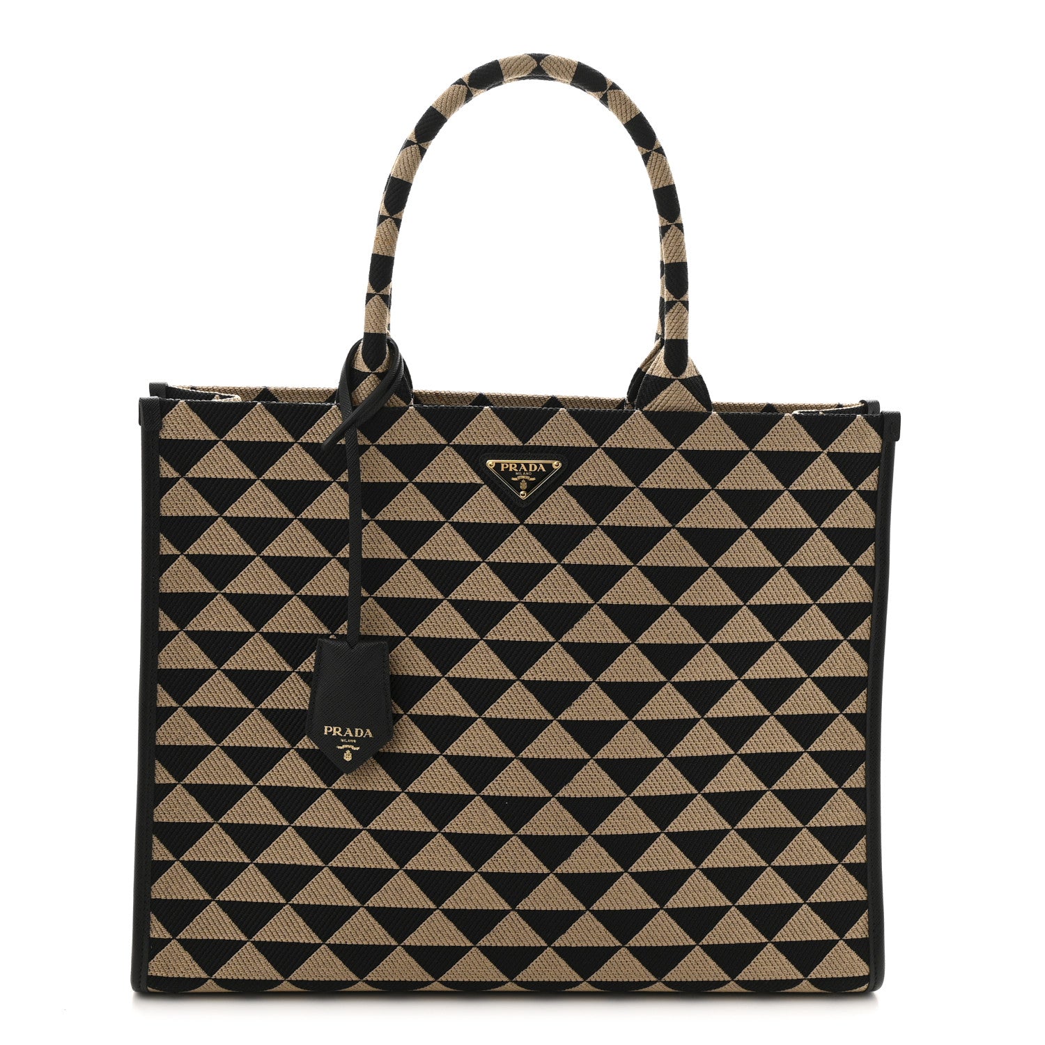 Prada Jacquard Saffiano Triangolo Symbole Embroidered Large Tote Black Corda 1 of 10