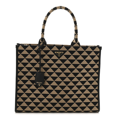 Prada Jacquard Saffiano Triangolo Symbole Embroidered Large Tote Black Corda 1 of 10