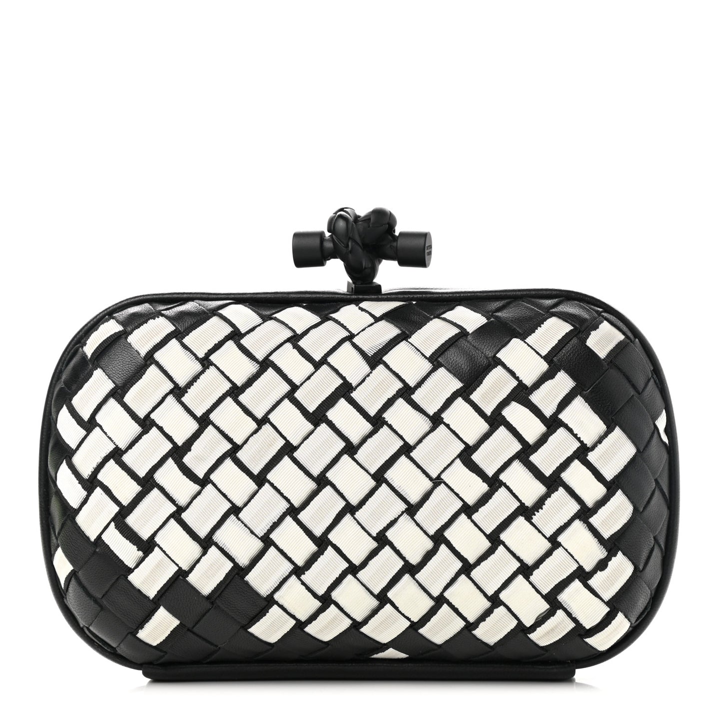 Nylon Nappa Intrecciato Knot Clutch Black White