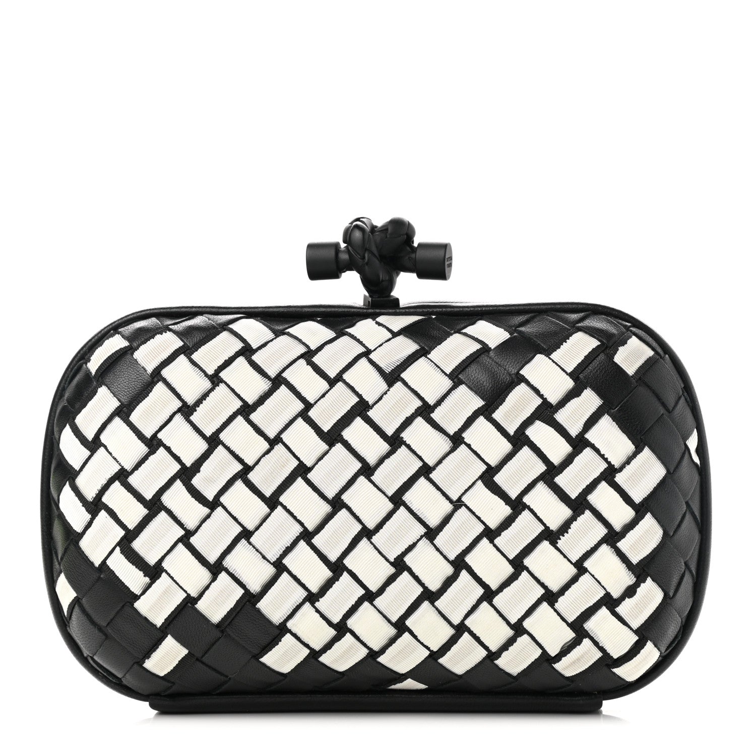 Bottega Veneta Nylon Nappa Intrecciato Knot Clutch Black White 1 of 6