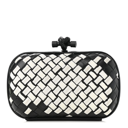 Bottega Veneta Nylon Nappa Intrecciato Knot Clutch Black White 1 of 6