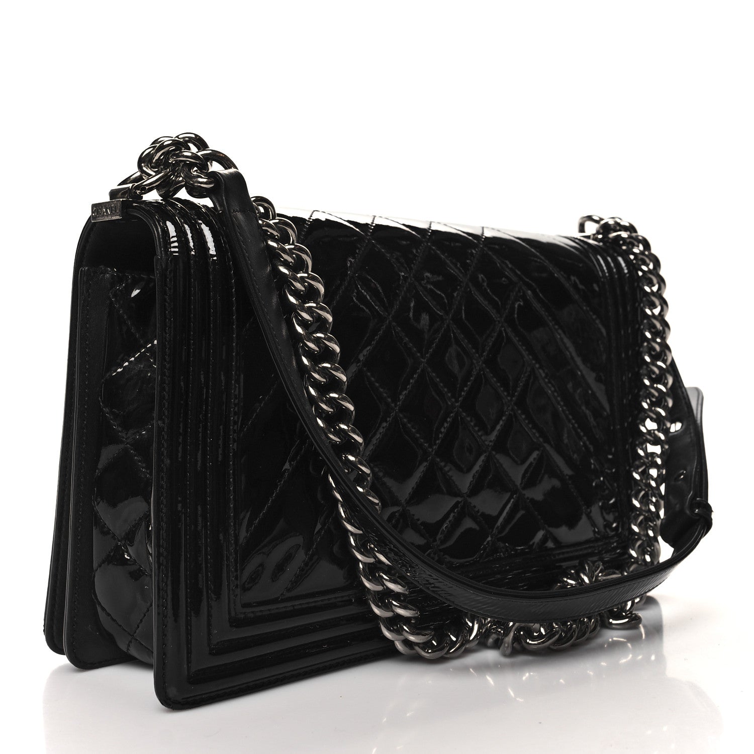 Chanel Patent Chevron Quilted New Medium Boy Flap Black 3 of 11
