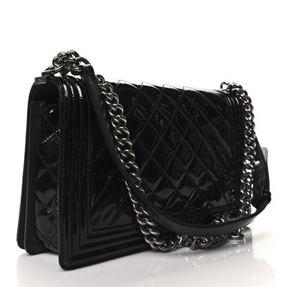 Chanel Patent Chevron Quilted New Medium Boy Flap Black 3 of 11
