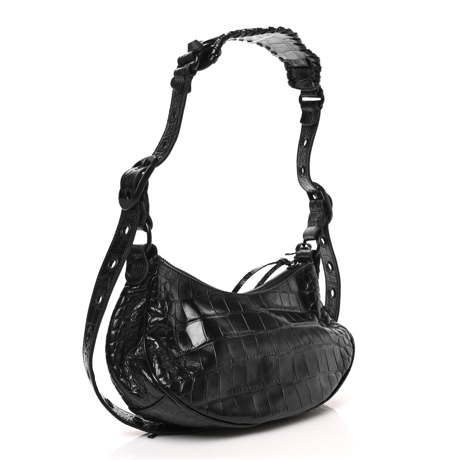 Balenciaga Extra Supple Calfskin Crocodile Embossed Monochrome Le Cagole Shoulder Bag XS Black 3 of 8