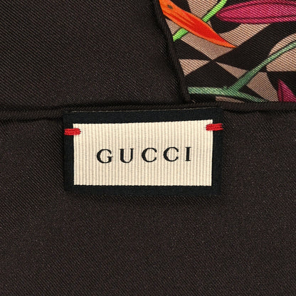 Gucci Silk Twill Floral Print Square Scarf Beige Dark Brown 3 of 4