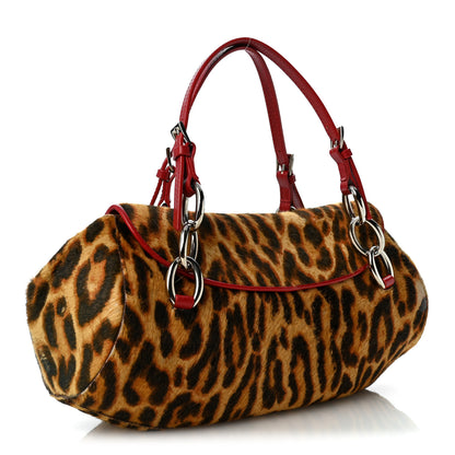 Christian Dior Pony Hair Leopard Print Diva Logo Shoulder Bag Red 3 of 12