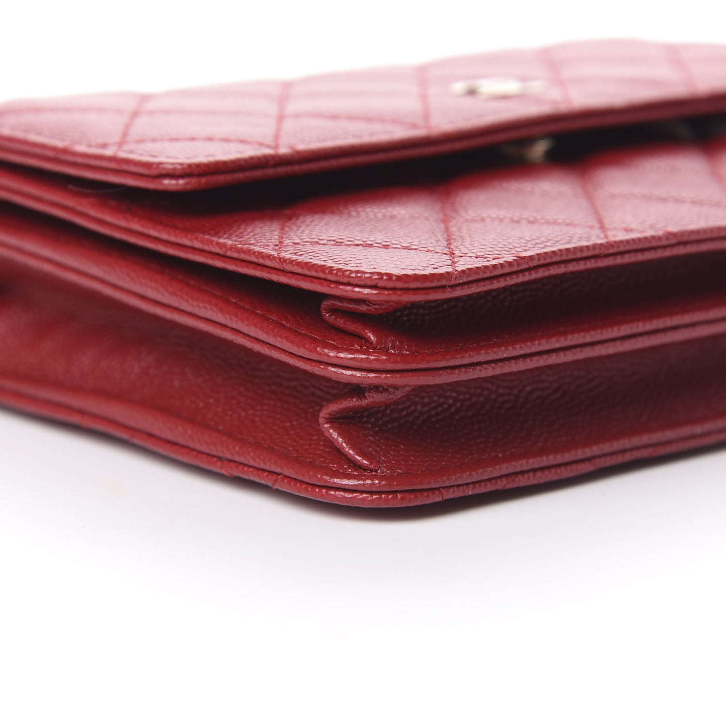 Caviar Quilted Square Wallet On Chain WOC Dark Red
