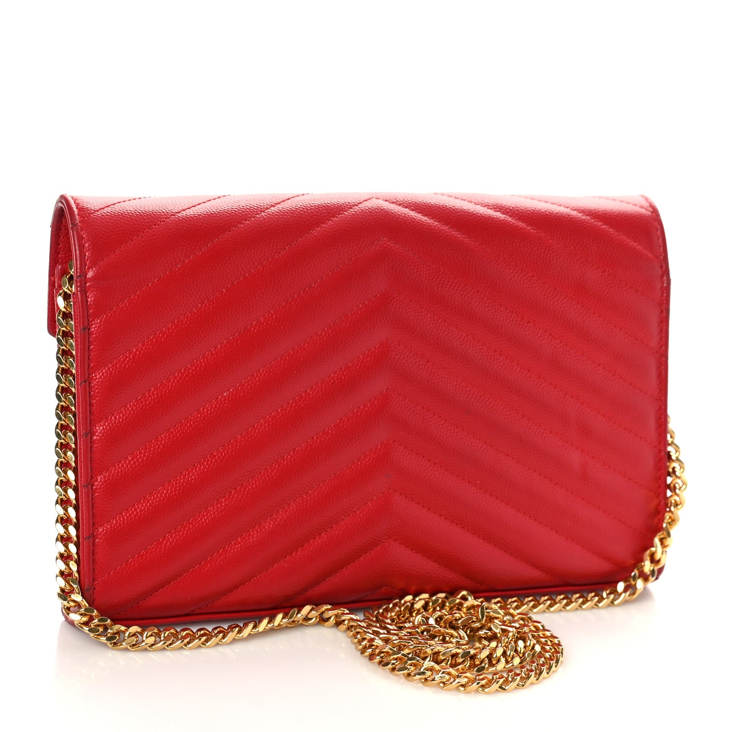 Grain De Poudre Matelasse Chevron Monogram Chain Wallet Rouge Eros