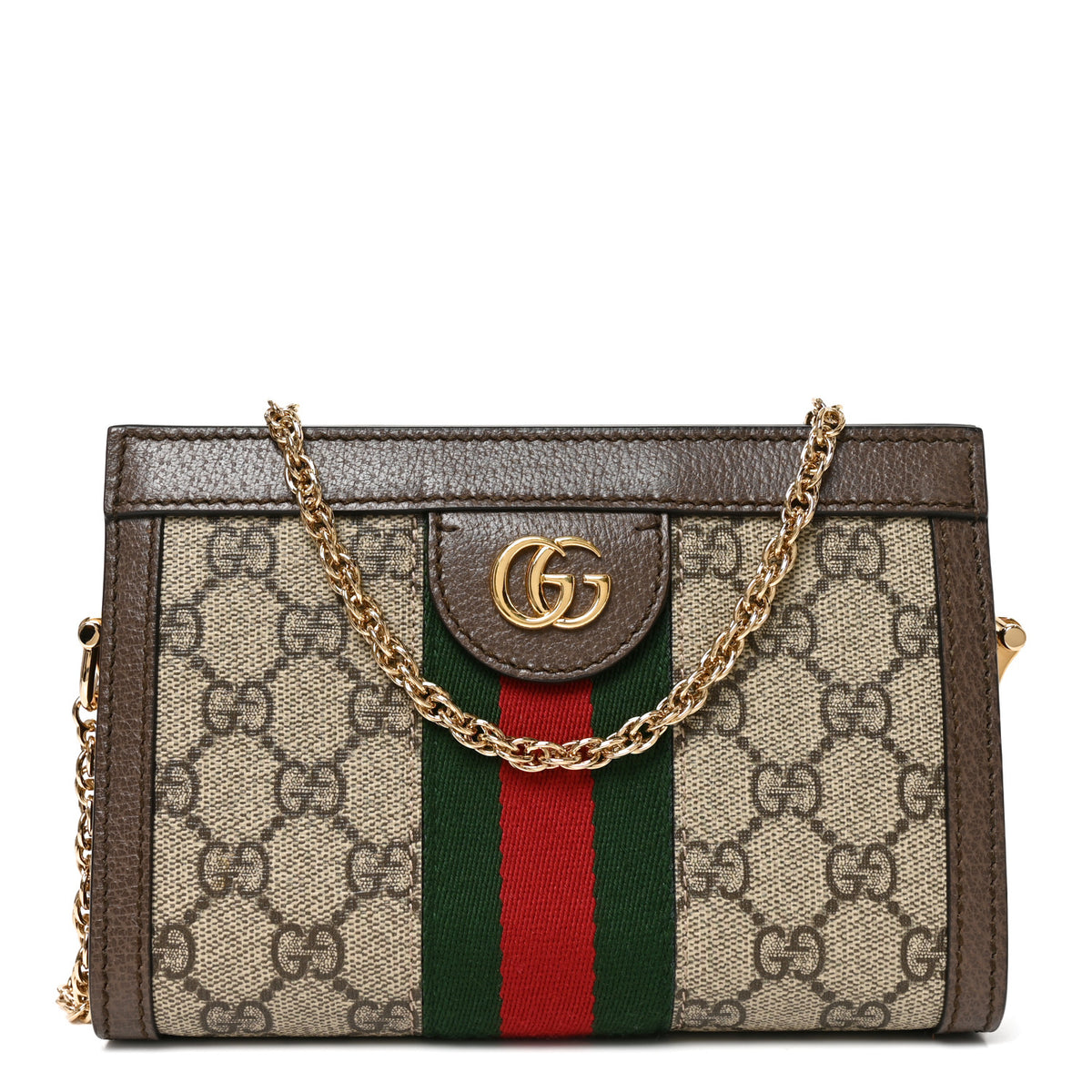 GG Supreme Monogram Textured Dollar Calfskin Web Mini Ophidia Chain Shoulder Bag Beige Ebony New Acero