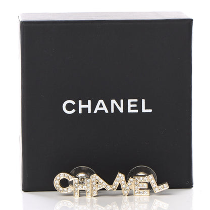 Chanel Crystal Pearl Signature Stud Earrings Gold 5 of 5