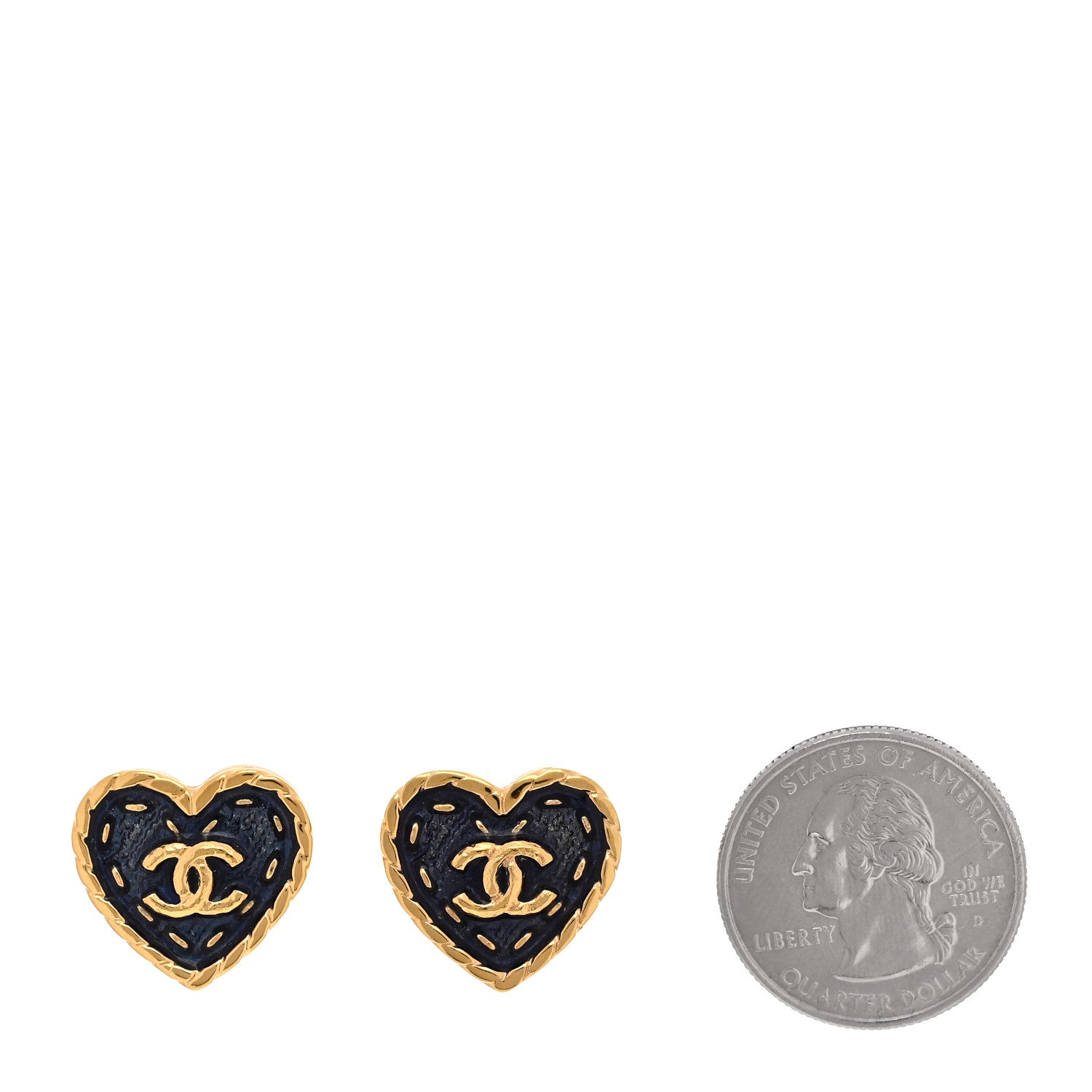 Chanel Metal Enamel CC Denim Heart Earrings Gold Blue 2 of 5
