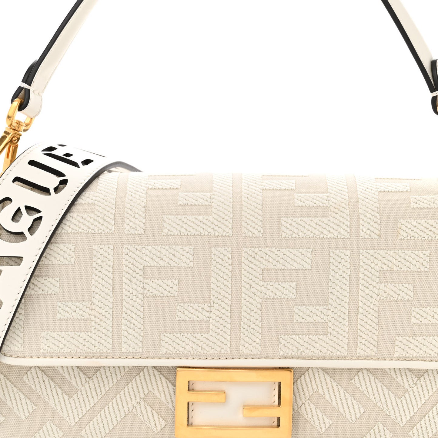 Canvas Vitello King Extra Strap FF Embroidered Baguette White Ice