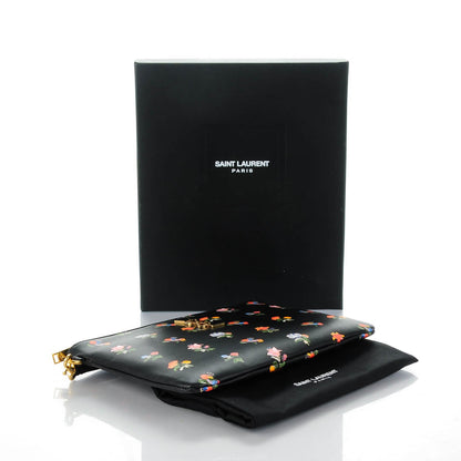 Saint Laurent Calfskin Prairie Flower Printed Monogram Pouch Black Multicolor 4 of 7