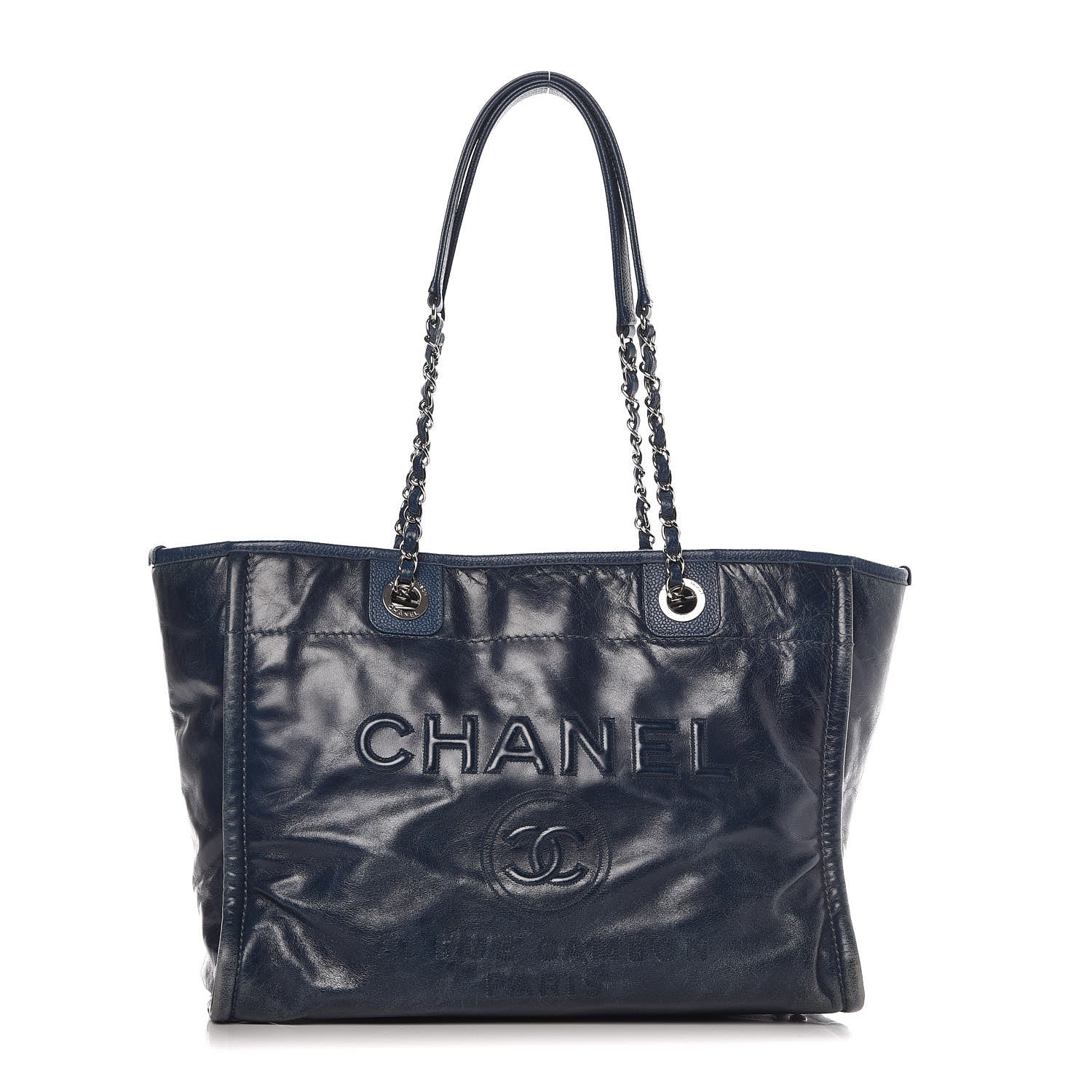 Chanel Glazed Calfskin Small Deauville Tote Blue 1 of 14