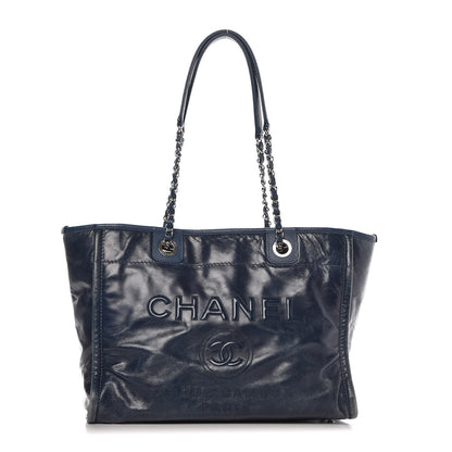 Chanel Glazed Calfskin Small Deauville Tote Blue 1 of 14