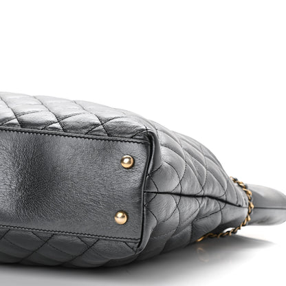 Chanel Metallic Aged Calfskin Quilted Drawstring Shopping Tote Dark Grey 9 of 14