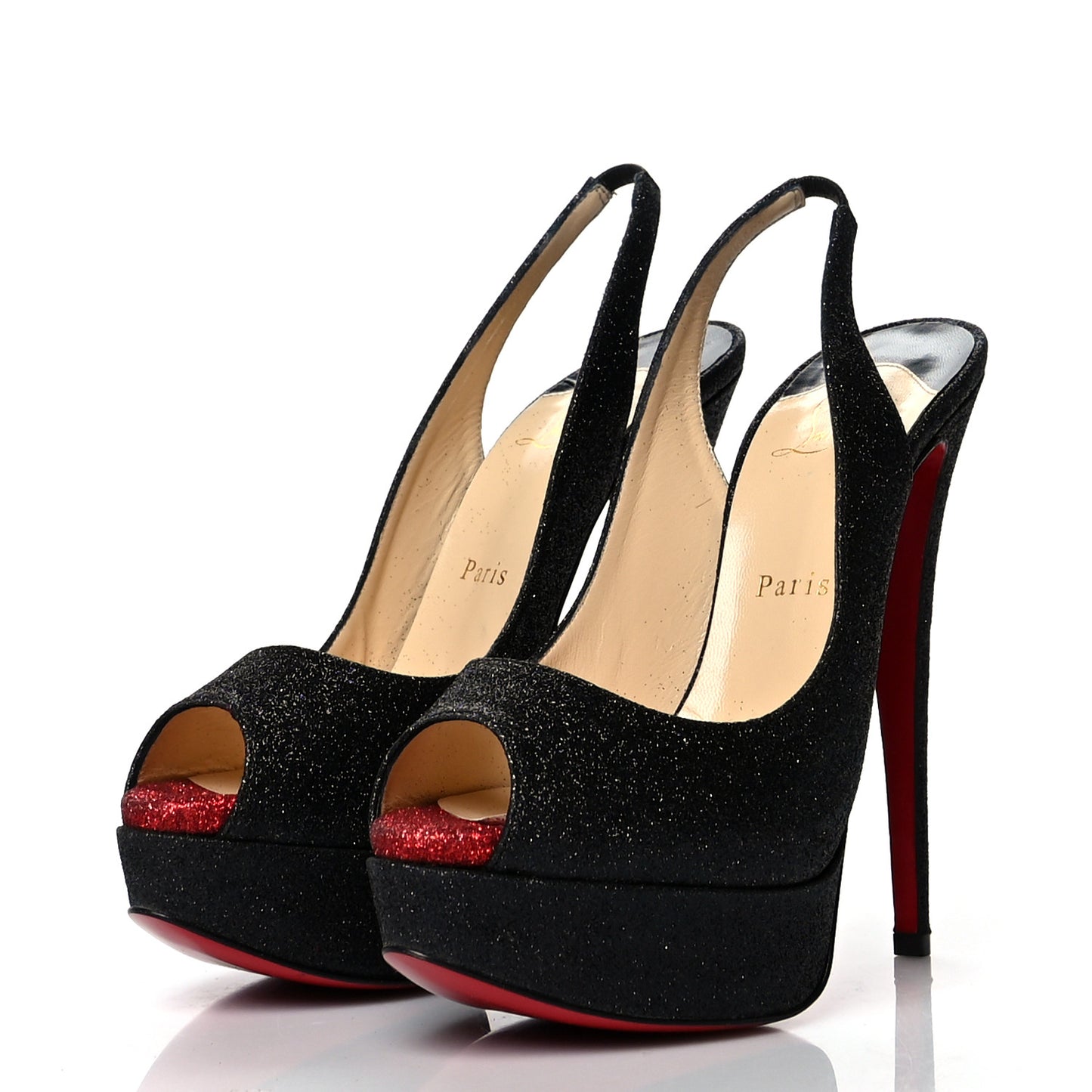Glitter Lady Peep Sling 150 Pumps 38 Black Red