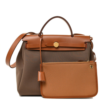 Hermes Vache Hunter Toile Herbag Zip 31 PM Etoupe Dune Fauve 2 of 11