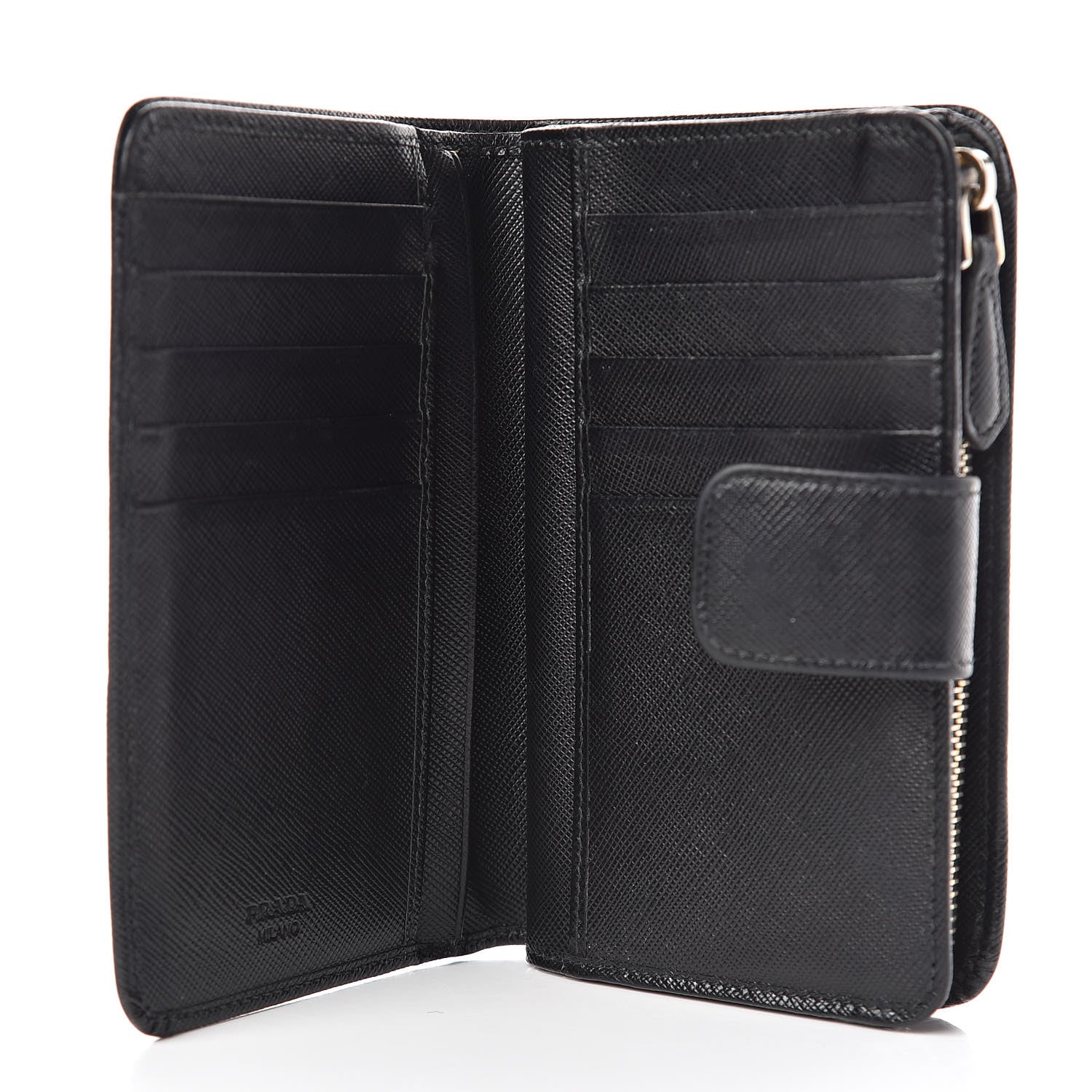 Prada Saffiano Metal Compact Wallet Black 6 of 13