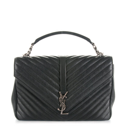 Saint Laurent Sheepskin Matelasse Chevron Monogram Large College Satchel Black 1 of 8
